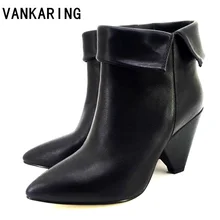 Бренд vankaring/обувь; сезон осень-зима; женские ботильоны из натуральной кожи на высоком каблуке; обувь с острым носком; сапоги для верховой езды; обувь черного цвета