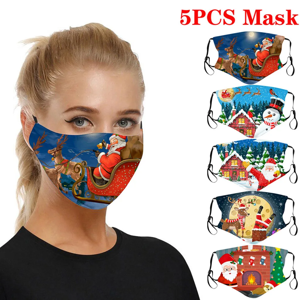 

5PCS Adult's Fashion Christmas Prints Masquerade Washable Reusable Face Masks Protection Masque Mascarilla Mask