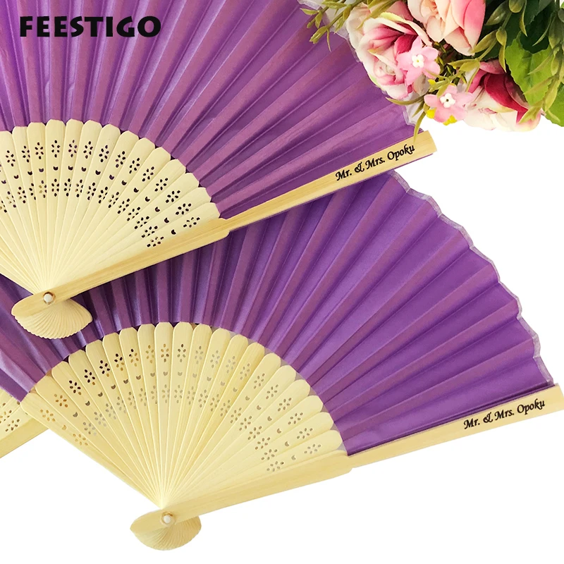 50pcs Customized Folding Hand Fan Silk Bamboo Personlized Handheld