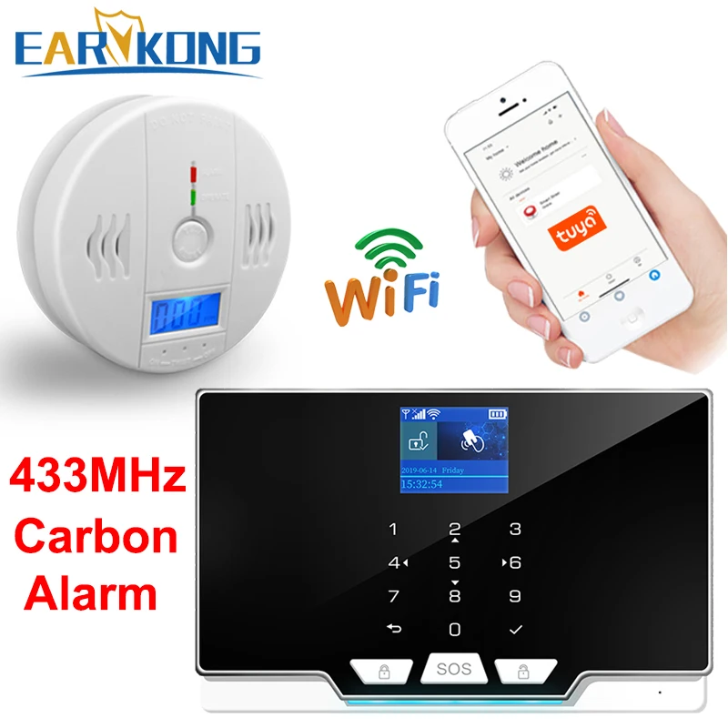 433MHz inalámbrico de monóxido de carbono Detector de GAS de sistema de alarma antirrobo para el hogar CO envenenamiento por monóxido de carbono Detector de alarma de advertencia