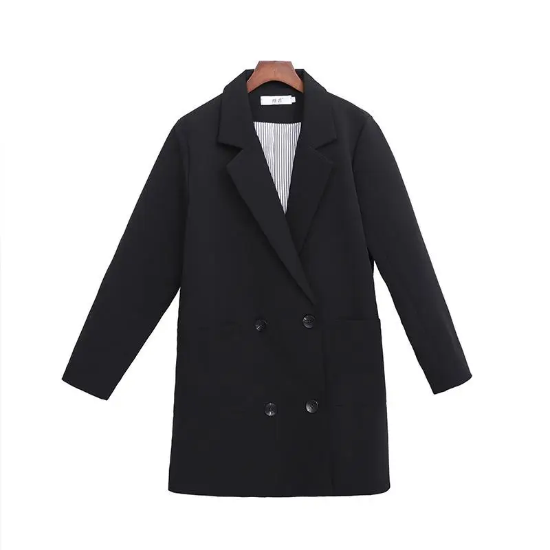 4XL Plus size Fashion Black Women Blazer Coats Pocket Jackets Double-breasted Outwear Autumn Suits Coat Large Size Blazers Tops - Цвет: Black