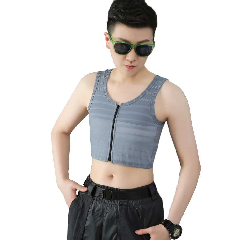 Tomboy Tank Tops Zip Up Lesbian Chest Binder Transgender Ice Silk
