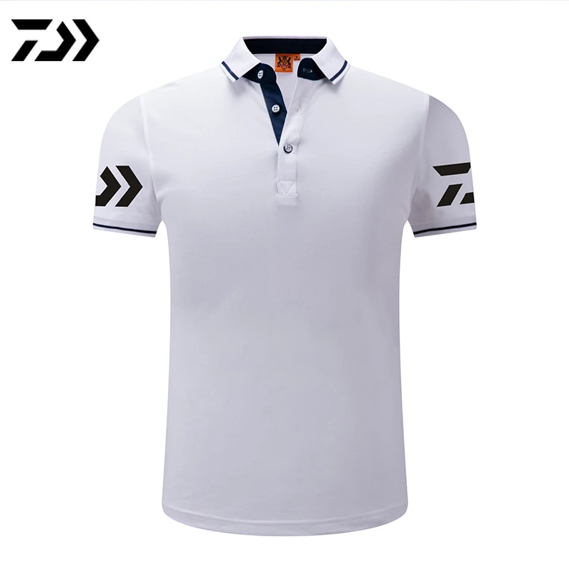 Daiwa Polo футболка для рыбалки, Мужская Лоскутная футболка с отложным воротником и пуговицами, Спортивная быстросохнущая дышащая футболка с защитой от солнца для рыбалки - Цвет: Белый