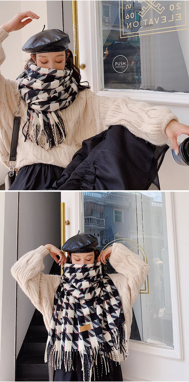 Женский кашемировый шарф из искусственного кашемира, Модный зимний двухсторонний шарф с трехмерным принтом «гусиная лапка», Роскошное дизайнерское одеяло