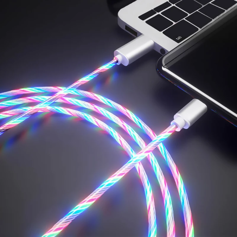 Ленточный Магнитный кабель для быстрой зарядки, магнитный кабель Micro usb type C, светодиодный шнур, зарядное устройство для телефона для Iphone samsung S9 - Цвет: Colorful