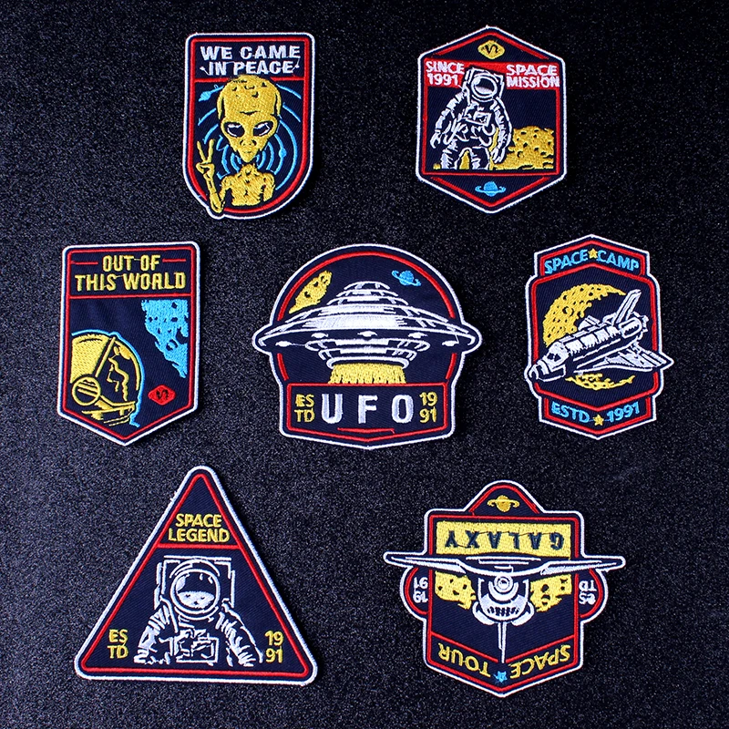 

Pulaqi Rock Hippie Patch UFO Embroidered Patches For Clothes Iron on Patches For Clothing Stickers On Clothes Applique Stripe F