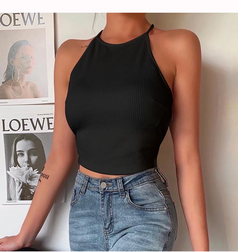 Sexy Backless Camis Women Criss Cross Halter Crop Top Camisole Party Club 2020 Summer Bandage Slim Female Streetwear Tank