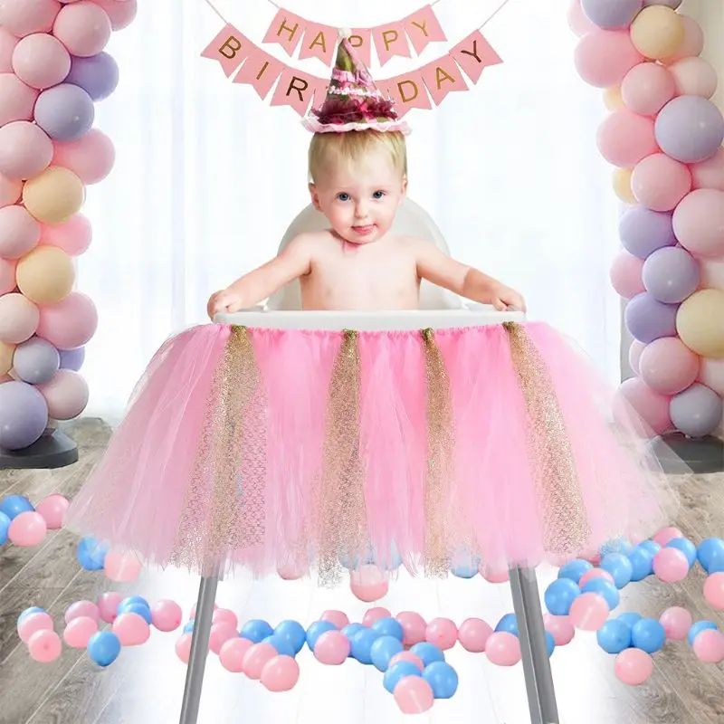 Украшение для стульев, Тюлевая юбка-пачка для стола, скатерть контрастного цвета для девочек, одежда для вечеринки в честь первого дня рождения