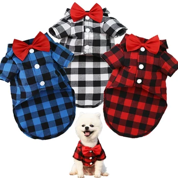 Pet Clothes Dogs Plaid Striped Shirt Suit Wedding Dress Puppy Coat Teddy Bear Pomeranian Vest Small-Medium Dog Cat Pet Costume 1