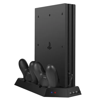 

For PS4 Pro Vertical Stand with Cooling Fans Cooler Dual Controller Charging Station Charger for Playstation 4 Extra HUB 3 Ports