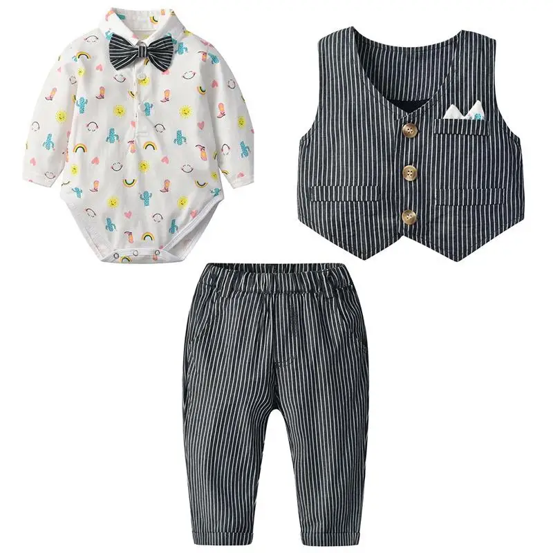 Famuka/комплекты одежды для новорожденных Одежда для маленьких мальчиков джентльменский комбинезон с галстуком-бабочкой+ жилет+ штаны, комплект для малышей на свадьбу, день рождения, вечеринку - Цвет: E