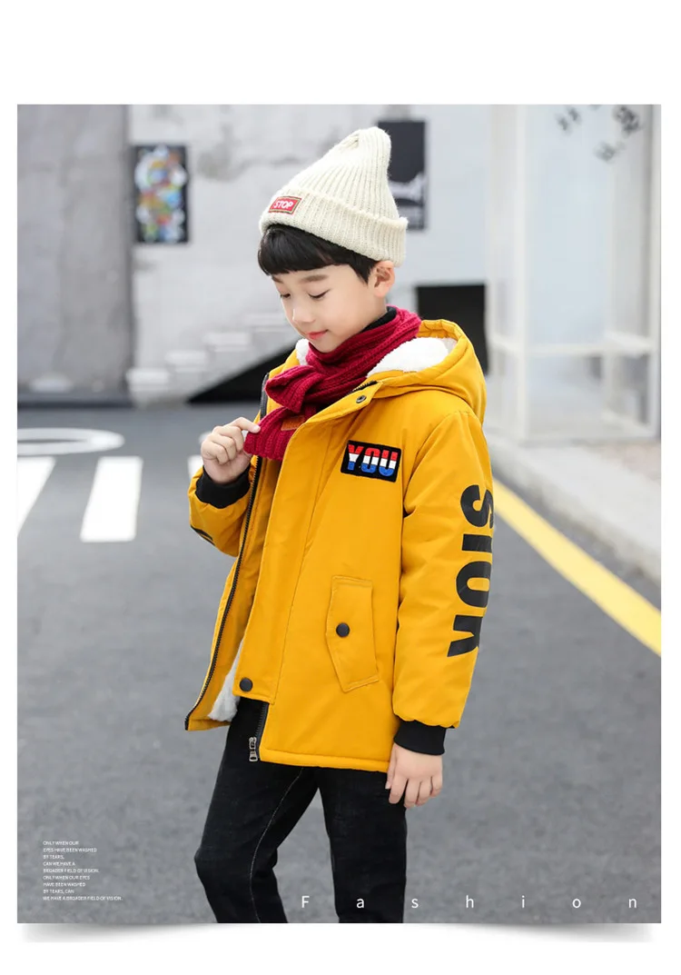 Новая зимняя детская одежда детская куртка в Корейском стиле коллекция года, зимняя плотная Вельветовая ветровка с пятиконечной звездой для мальчиков