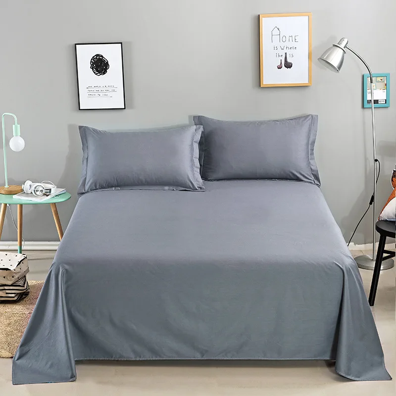  100% Cotton Pure Color Flat Sheet For Children Adults Single Double Bed Flat Bedsheets (No Pillowca