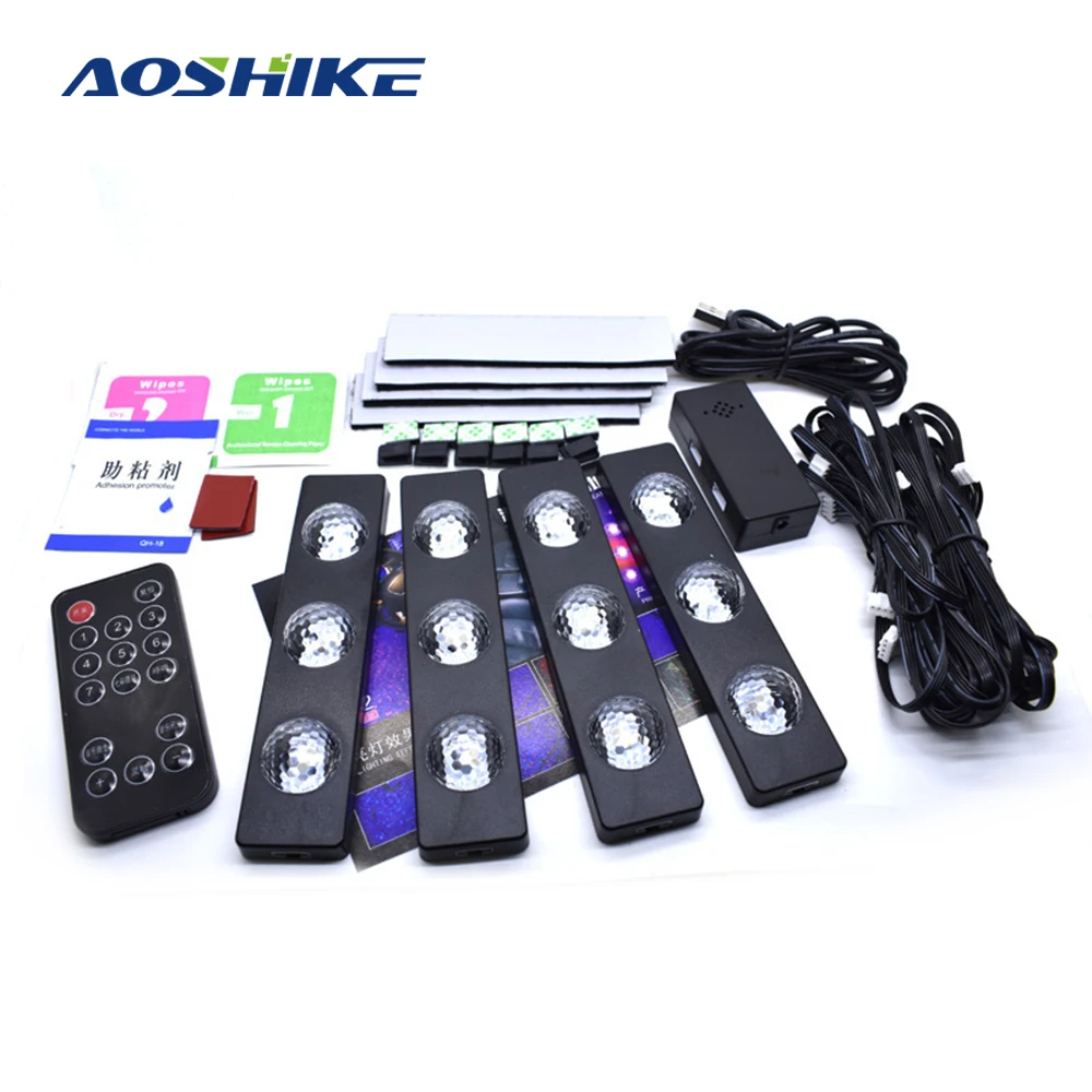 

AOSHIKE 4PCS Car Bottom of The Seat Light Starlight RGB Strip Light Styling Breating Voice Remote Automotive Lamp car lights