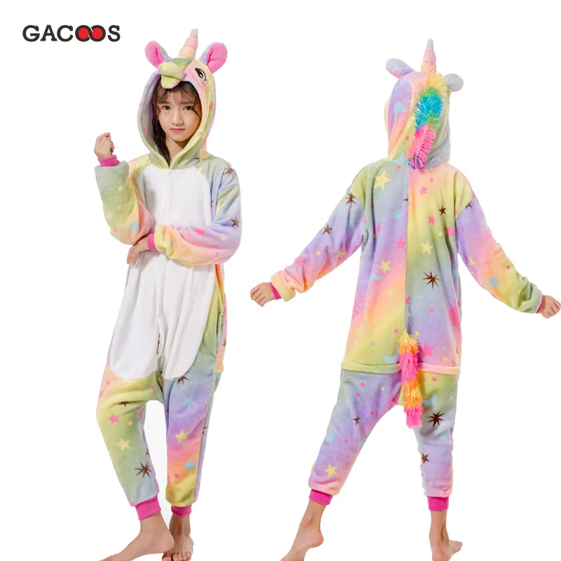 Winter Kigurumi Sleepwear For Girls Boys Animal Panda Stitch Unicorn Onesie Kids Baby Pyjama Cosplay Licorne Children Pajamas - Цвет: monn-sun white