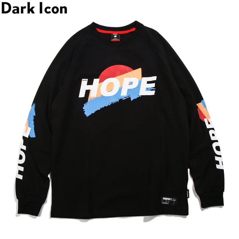Футболка в стиле хип-хоп с надписью Dark Icon Hope, уличная модная футболка с длинным рукавом и круглым вырезом для мужчин и женщин, хлопковые футболки