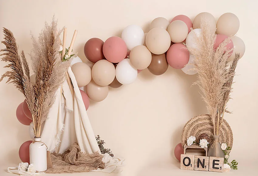 Mehofond Photography Background Pink Floral Balloon Baby Girl Boy First Birthday Party Cake Smash Portrait Backdrop Photo Studio Photo Backdrop