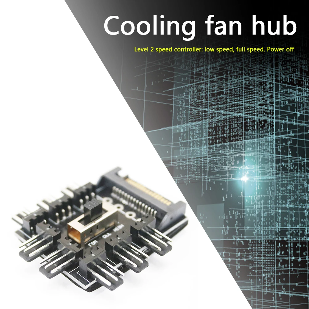 Practical Splitter Cooling Fan Hub Multi-functional Durable PC Mining SATA 1 to 8 3Pin 12V Power Socket PCB Adapter