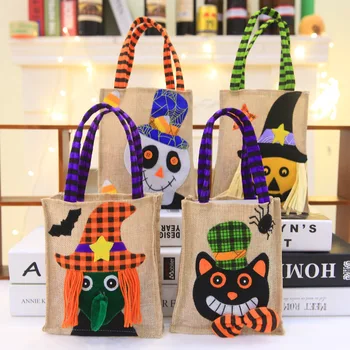 

Halloween linen pumpkin gift bag children's party dressed nonwoven Candy Bag barrel props candy packaging коробка gift упаковка