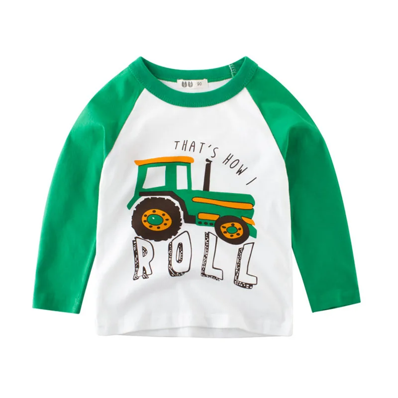 Детские футболки для мальчиков, детские топы с длинными рукавами и рисунком экскаватора, детский осенний однотонный хлопковый свитер, футболки для мальчиков и девочек 2, 3, 4, 5, 6, 7, 8 лет - Цвет: BY3730-Green