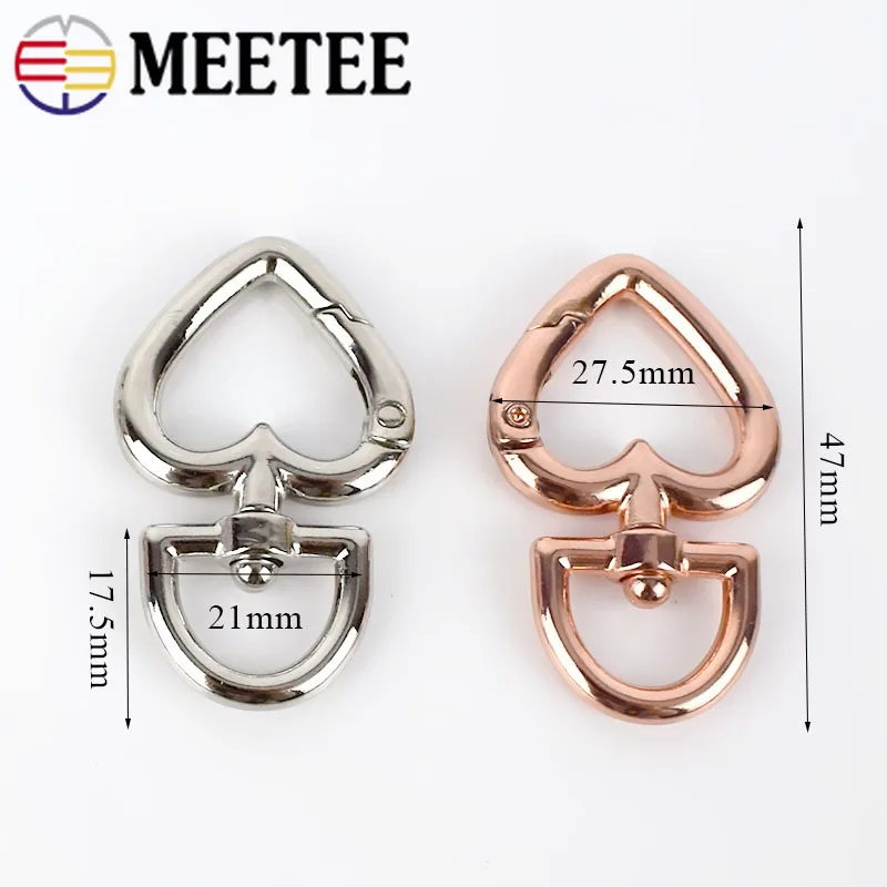 5 шт. Meetee круглые металлические пряжки в форме сердца для сумки ремень защелки крючки для ключей ошейник для собаки поворотный триггер зажимы Сделай Сам кожаное ремесло