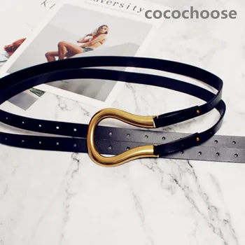 

Women black belt fashion leather metal U shaped big buckle sexy runway designer brand belts brief double belt waistband brown