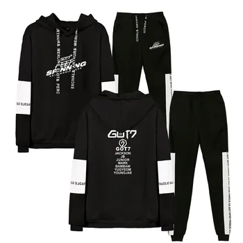 

GOT7 2019 WORLD TOUR Album Men Set printing Black Hot Cotton hoodies Two-piece Set 2019 Hot Hoodies Sweatshirt Pant Suit