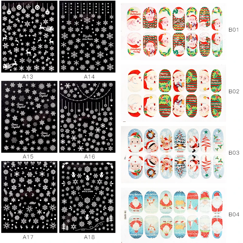 1PC Christmas 3D Nail Art Stickers Decal Slider Santa Claus Snowman Decoration Manicure Nail Wraps Women DIY Nail Art Sticker