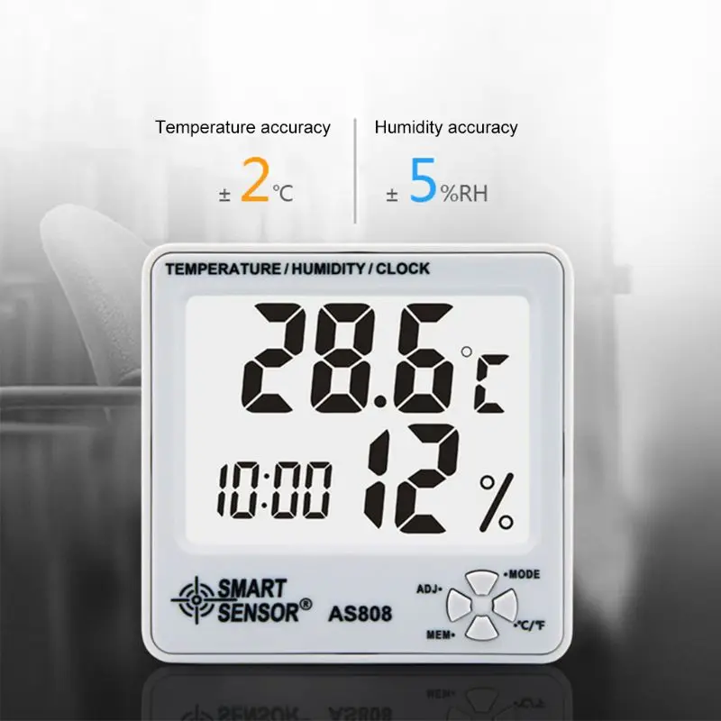 AS808 Цифровой термометр гигрометр Влажность Температура измеритель влажности w часы