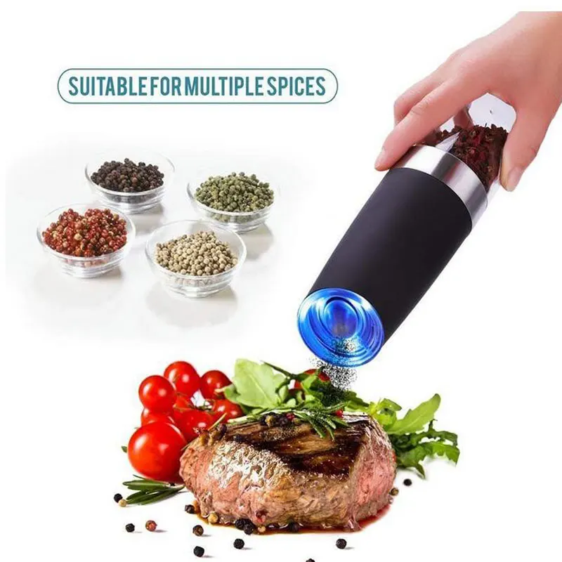 Stainless Steel Salt Pepper Grinder Gravity Automatic Electric Spice Mill Kitchen Seasoning Grind Tools | Дом и сад