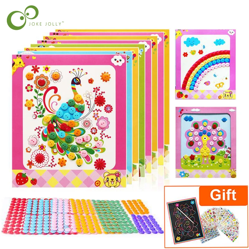 

4Pcs Kids DIY Button Stickers Drawing Toys Handmade School Art Class Painting Drawing Craft Kit Children Early Educational GYH