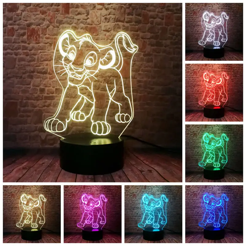 

3D Nightlight LED 7 Colors Changing Light Cartoon Model Lion King Simba Anime action & toy figures Kids