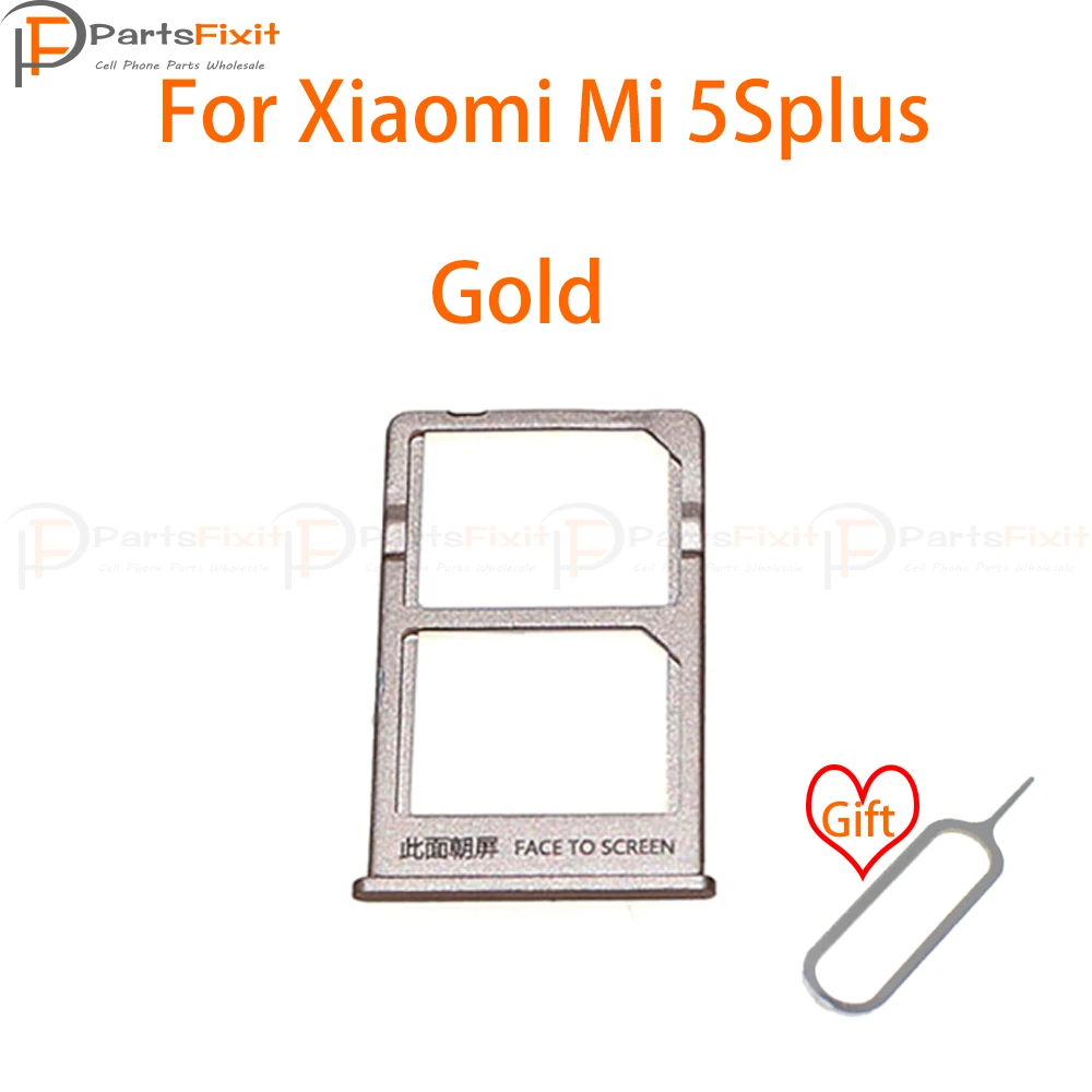 Лоток для sim-карт для Mi5S Plus, слот для sim-карты, держатель для карт, слот для карт, адаптер для Mi 5 Splus, запасные части с бесплатной выемкой - Цвет: Gold