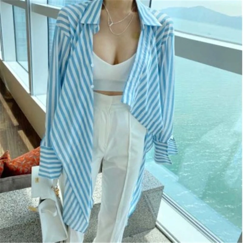 

RUGOD Korean Style Unequal Striped Autumn Shirt for Ladies Long Sleeve Women's Tops Loose Fashionable Chic Female Blouses 2020