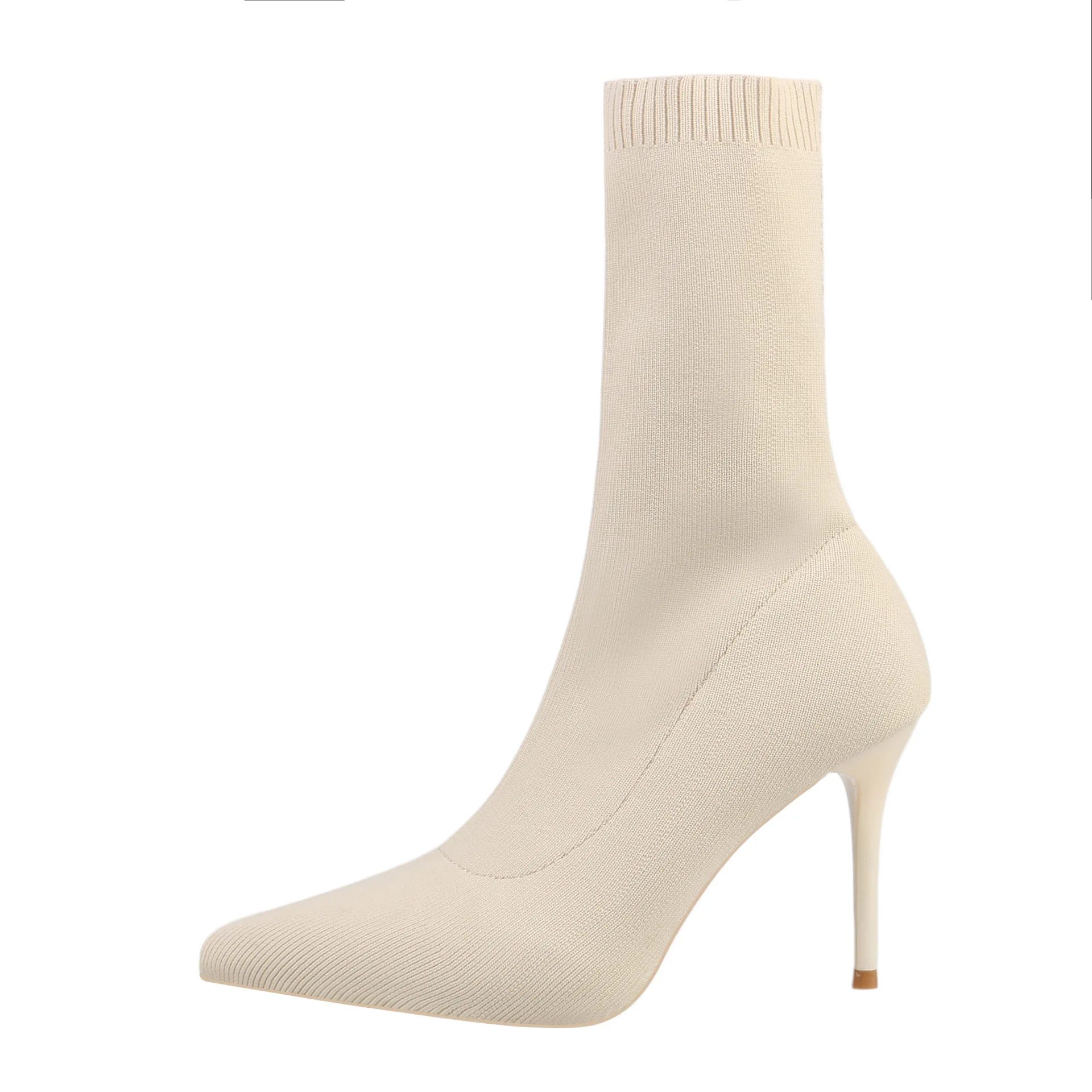 Сексуальный носок; сапоги; вязаные эластичные сапоги; женская модная обувь на высоком каблуке; коллекция года; сезон весна-осень; ботильоны; женские ботинки; размер 42 - Цвет: 7cm heel apricot