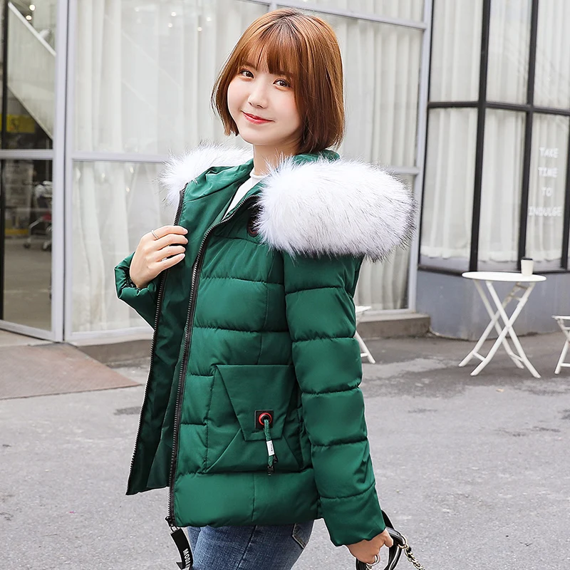 Пальто женское зимнее хлопковое Стеганое теплое плотное тонкое пальто женский меховой воротник парка с капюшоном верхняя одежда женская большие размеры XL-7XL - Цвет: Green