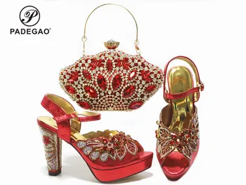 

Summer Red Color Pu Leather African Special Arrivals Shoes And Bag Set Italian Women Matching Shoes And Bag Set for Party