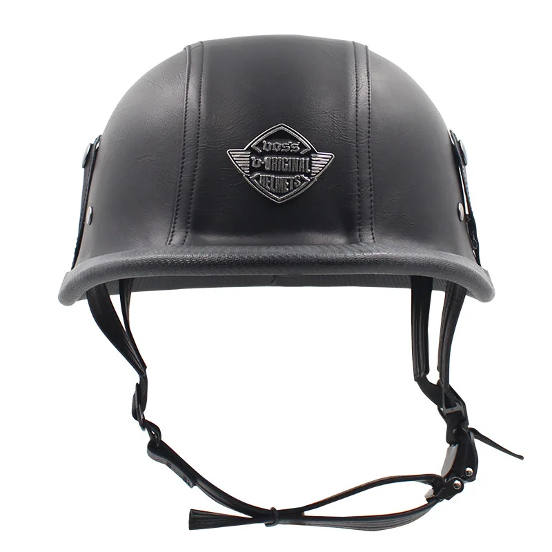 German retro checking leather helmet Four season move the HL half helmet half covered electric motorcycle helmet men and women