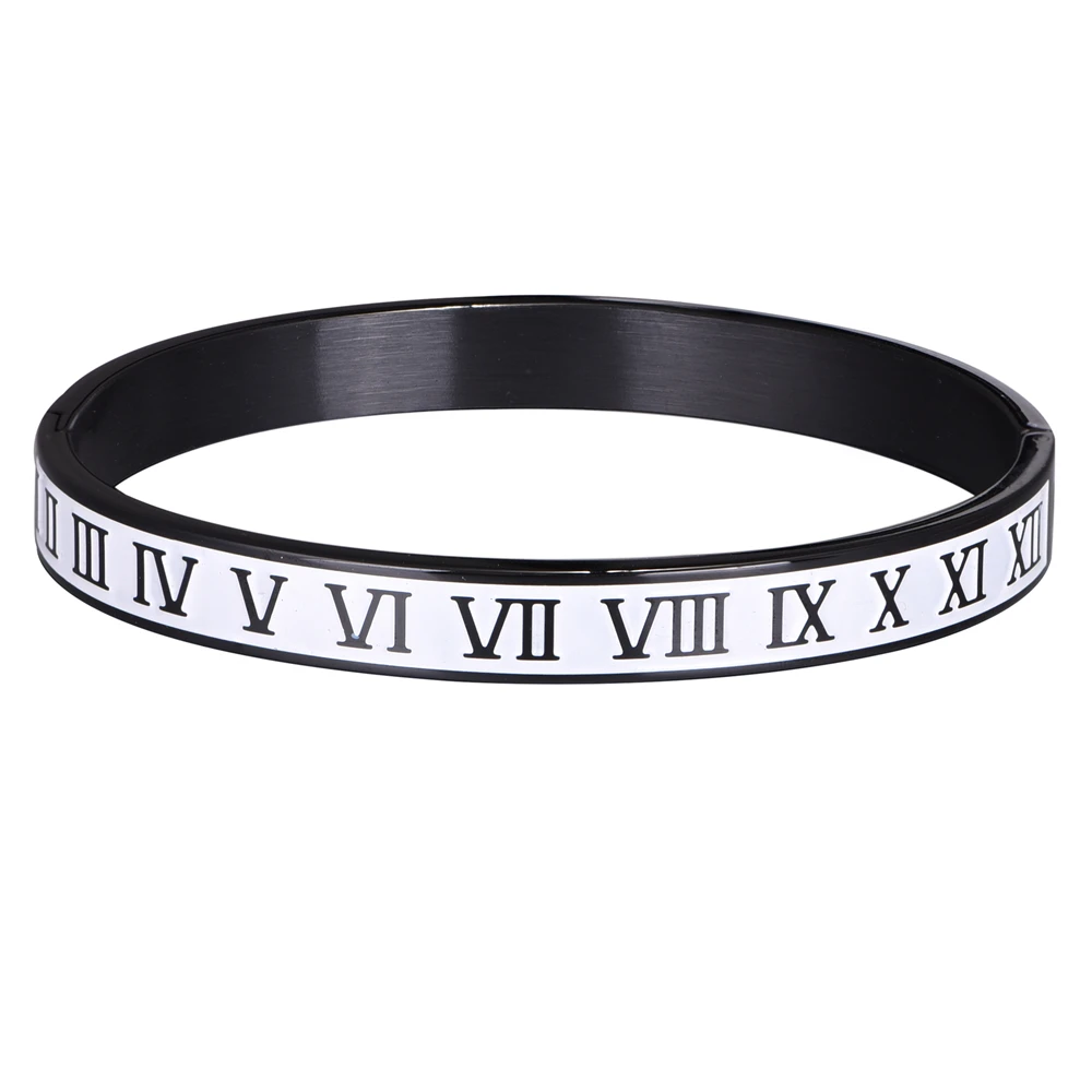 Cuff Bracelet Bangle Stainless Steel Bracelet Enamel Carving Roman Numeral Couple Roman Bangle For Men Women Jewelry bangle bracelet,stainless steel bracelet