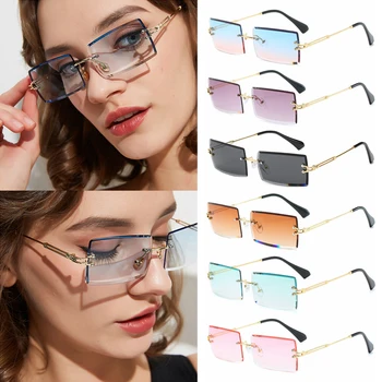 

Fashion Rimless Sunglasses Women 2020 Trendy Small Rectangle Sun Glasses Traveling Style UV400 Shades for Men and Women Eyewear