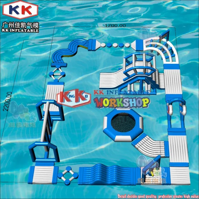 Outdoor ocean sea water/Frame pool water play blue & white color inflatable floating waterpark 3