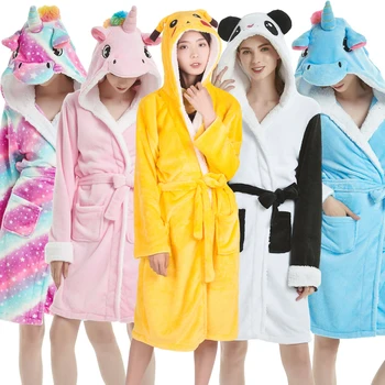 

kigurumi Adults Animal Flannel BathRobe Sleepwear Women Men Nightgown Thick Warm Robe femme Unisex Panda Unicorn Plush Pajamas