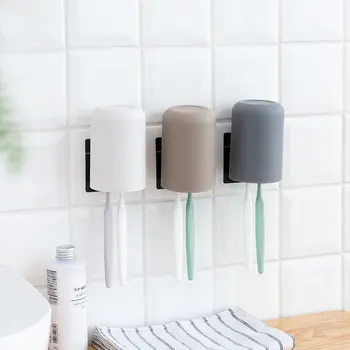 

Wall-mounted Toothbrush Holder Toothbrush Holder Toothbrush Cup Set Installed Plain Color Cups Bathroom Toothbrush Holder
