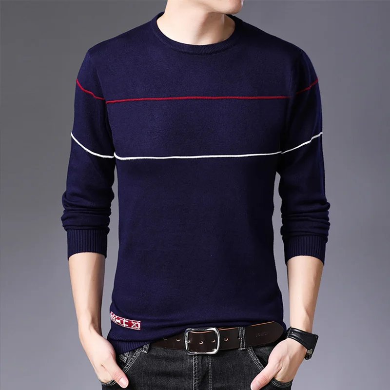 AIRGRACIAS Pullover Men Brand Clothing 2019 Autumn New Slim fit Sweater Men Casual Striped Pull Sweaters Men SIZE M-4XL
