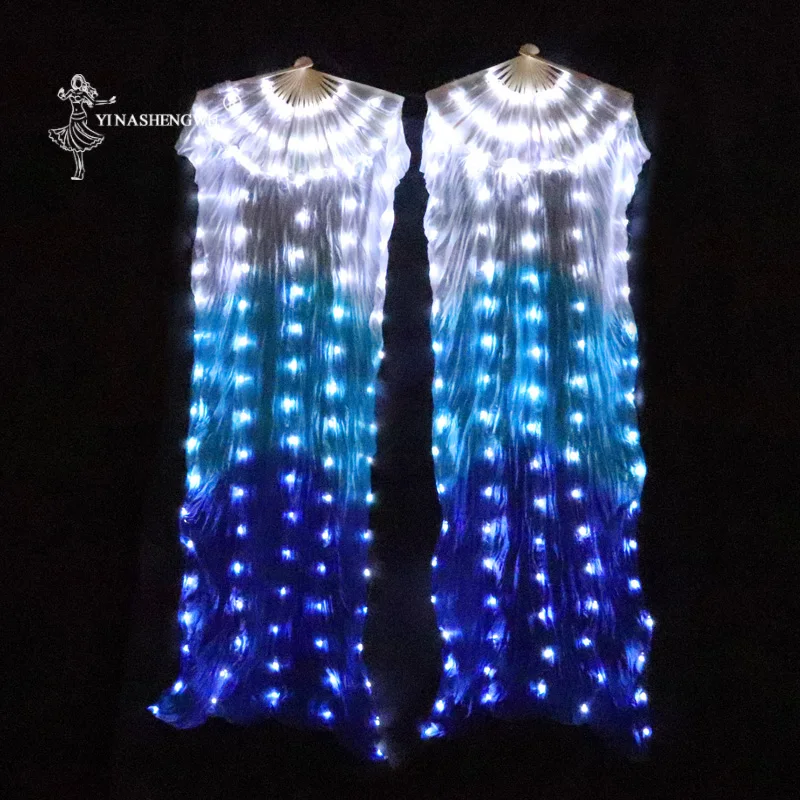  White Color LED Fan Bone More Led Belly Dance Performance Silk Fans Shining Rainbow LED Dance Fans  - 4000212017969