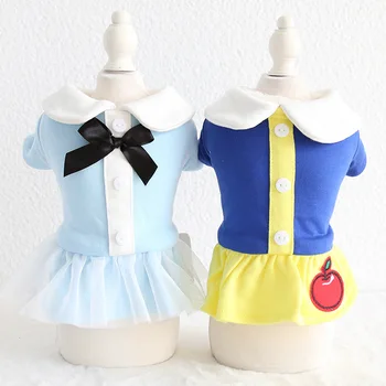 

2019 Autumn and Winter Newest Princess Style Dress Navy Blue and Light Blue Colors Two Feet Pet Clothes Dog Clothing