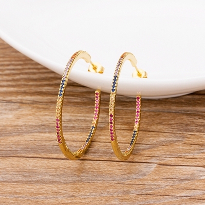 Arrival Big Circle Colorful Color Charm Bohemia Earrings Top Quality Copper CZ Jewelry For Female Party New Year Gift