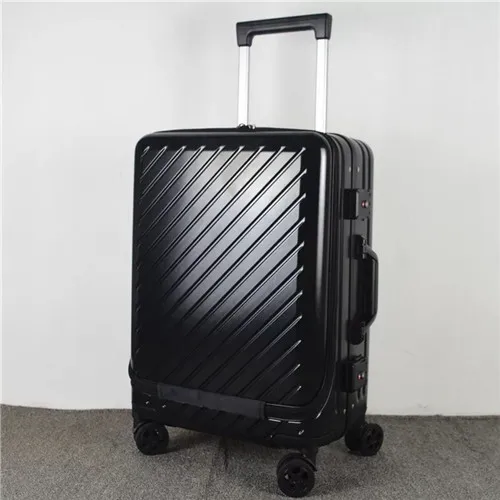 KLQDZMS алюминиевая рама, Скалка багажа, Спиннер, 20 дюймов, мужская деловая переноска, чемоданы, колеса, 24 дюйма, Женская дорожная сумка с колесиками - Цвет: black