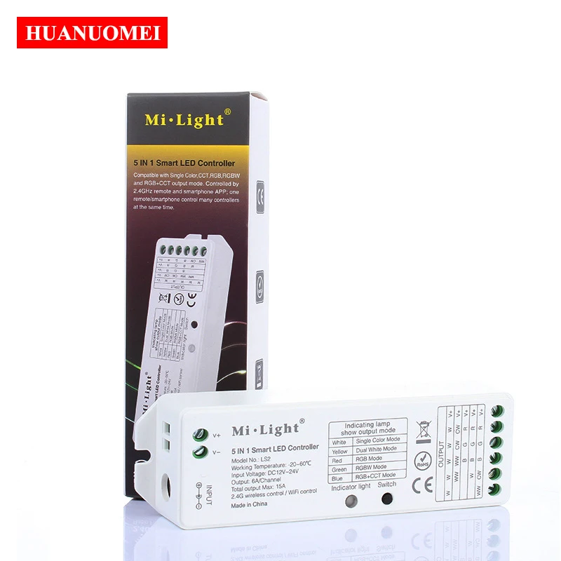 

LS2 WiFi Smart LED Controller 2.4G Remote 5 in 1 LED Strip Receiver CCT RGB RGB+W RGB+CCT Dimmer DC12-24V input