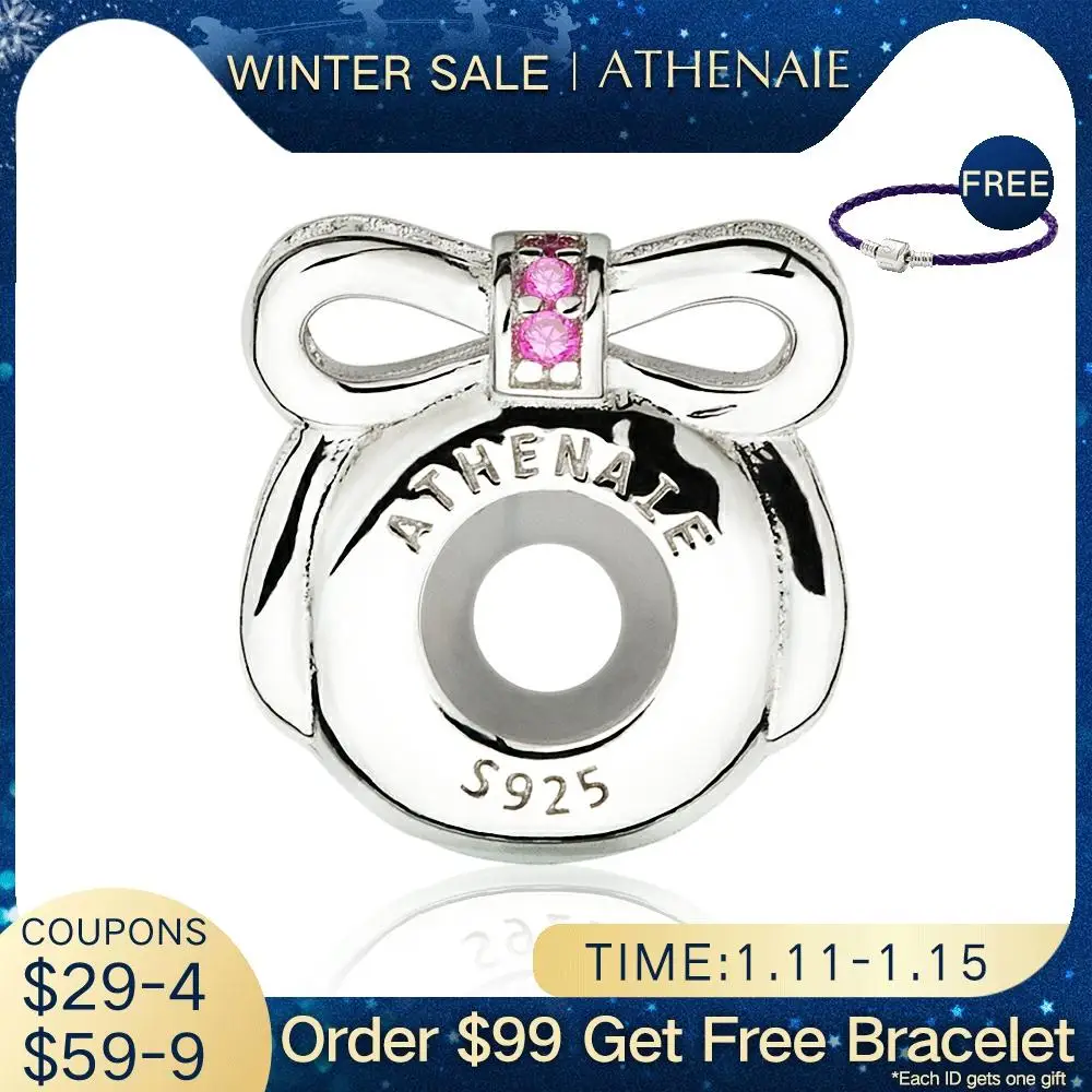 ATHENAIE 925 пробы серебряные резиновые подвески с фианитами|beads charms|rubber stopperspacer beads |